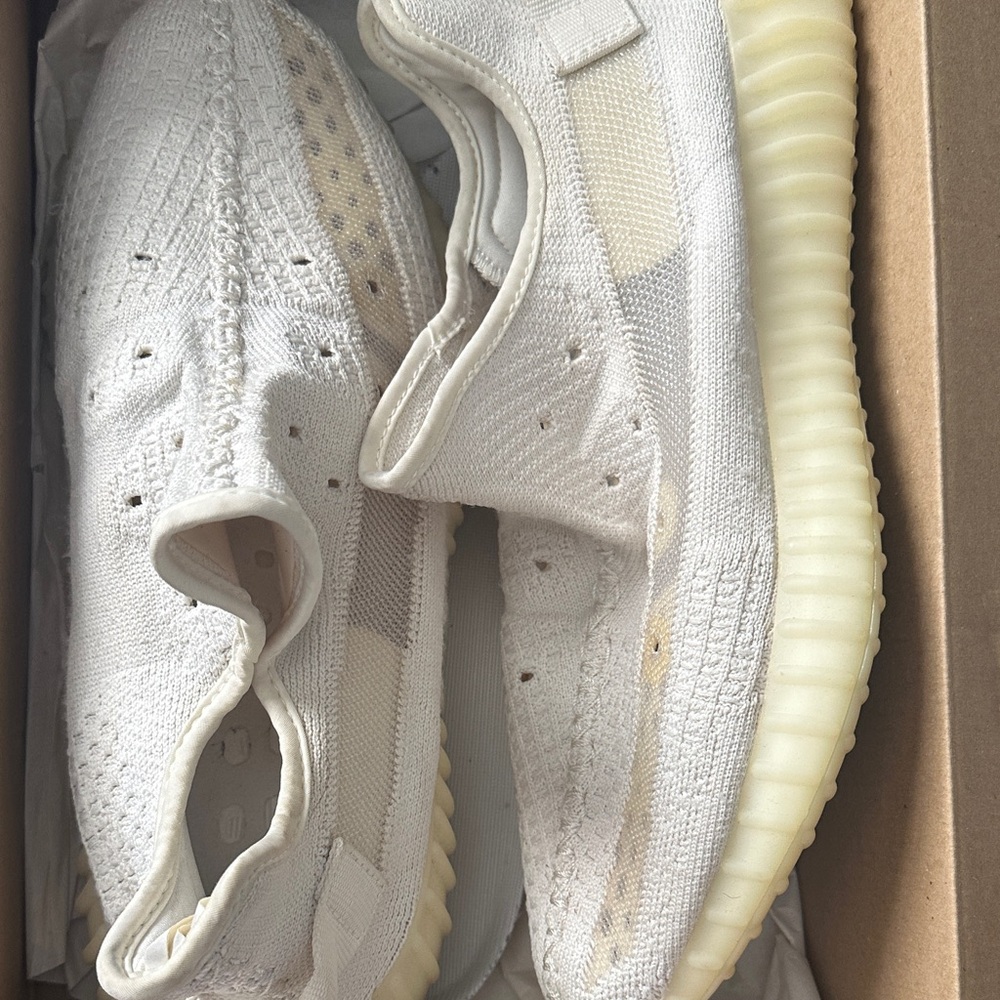 Yeezy Cream and White Knit Sneakers